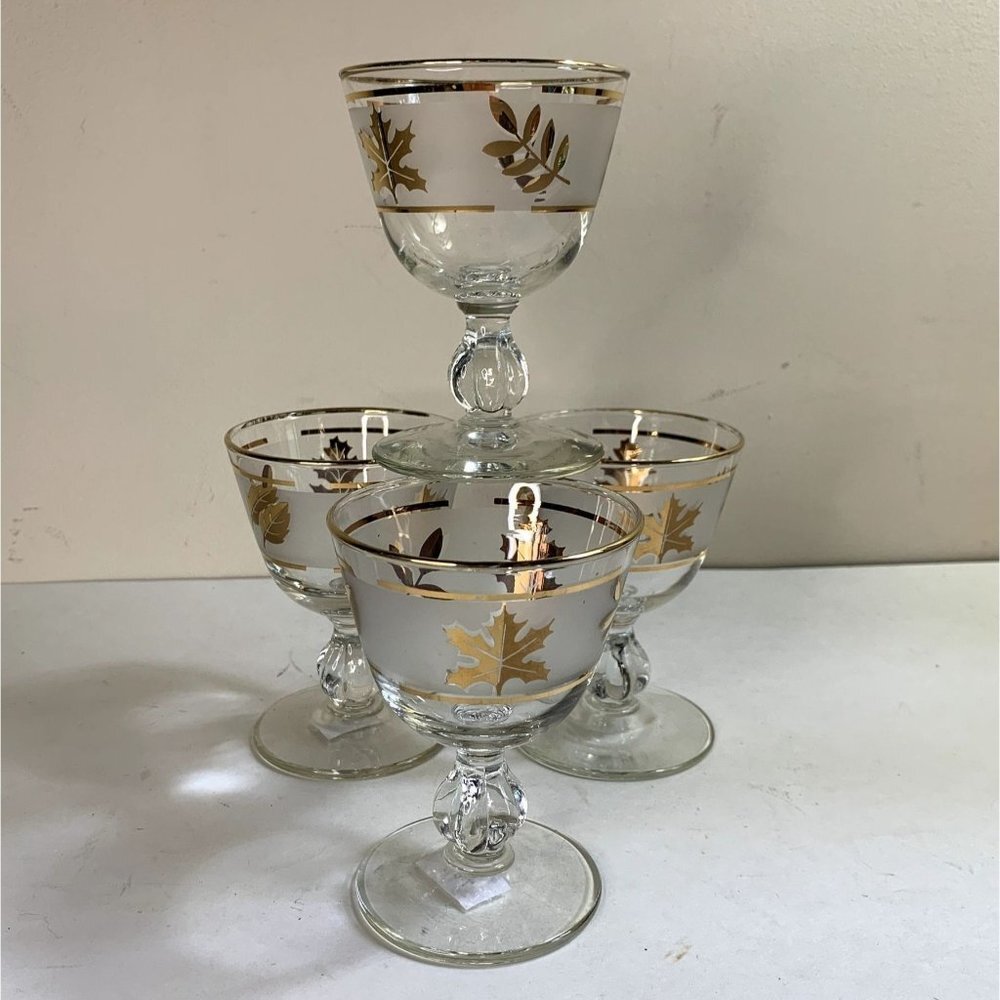 Starlyte RARE Set of 4 Coupe Champagne/Cocktail Glasses Gold Leaf Print Frosted